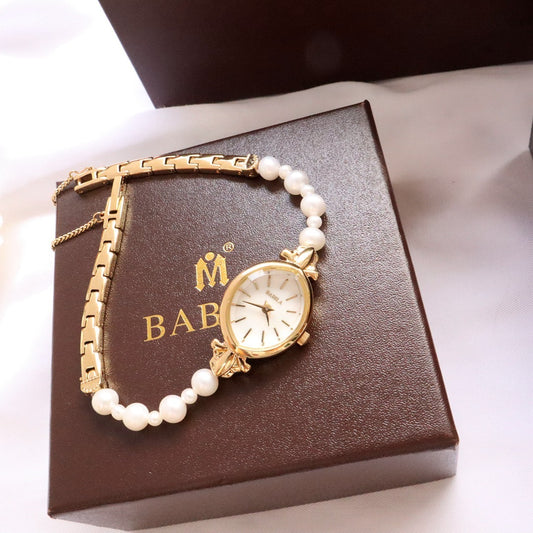 Montre à quartz pour femme, bracelet en perles d'eau douce naturelles