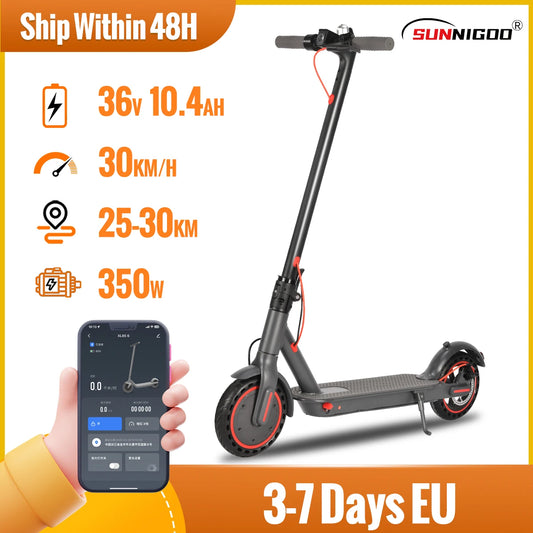 350W Adult Electric Scooter 36V 10.4Ah Escooter Kick Scooter Support Tuya APP Lightweight Long Range 30km Scooter EU Warehouse