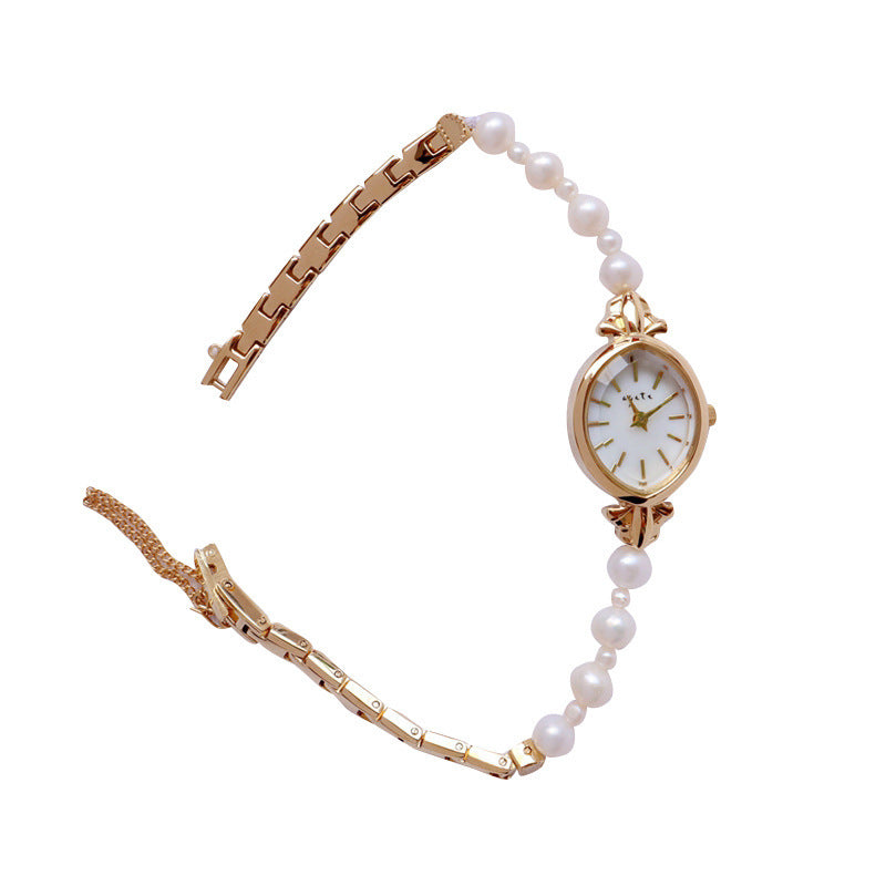 Montre à quartz pour femme, bracelet en perles d'eau douce naturelles